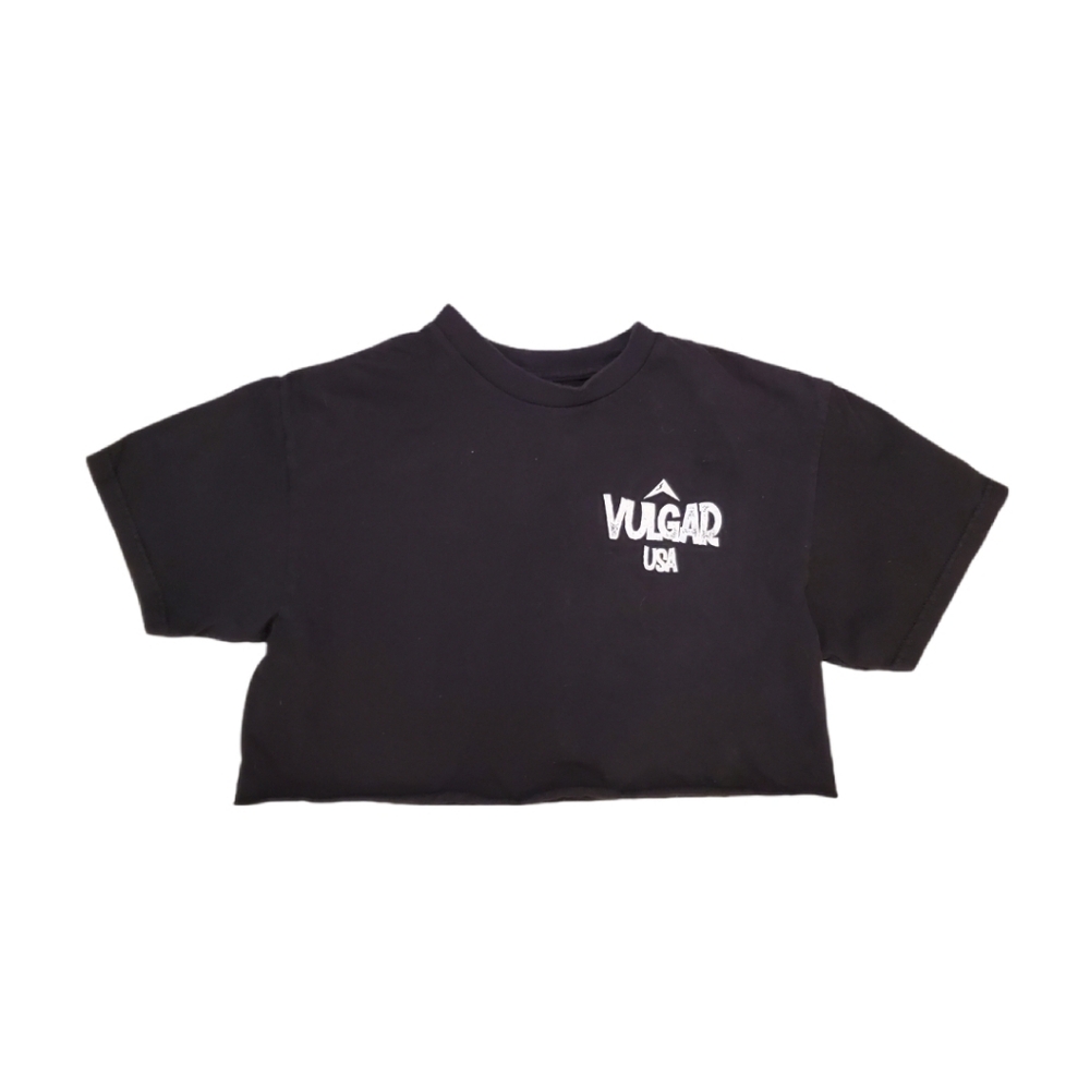 Vulgar USA Women's Black Logo Motor Threads Crop‎ Top T-Shirt Medium
